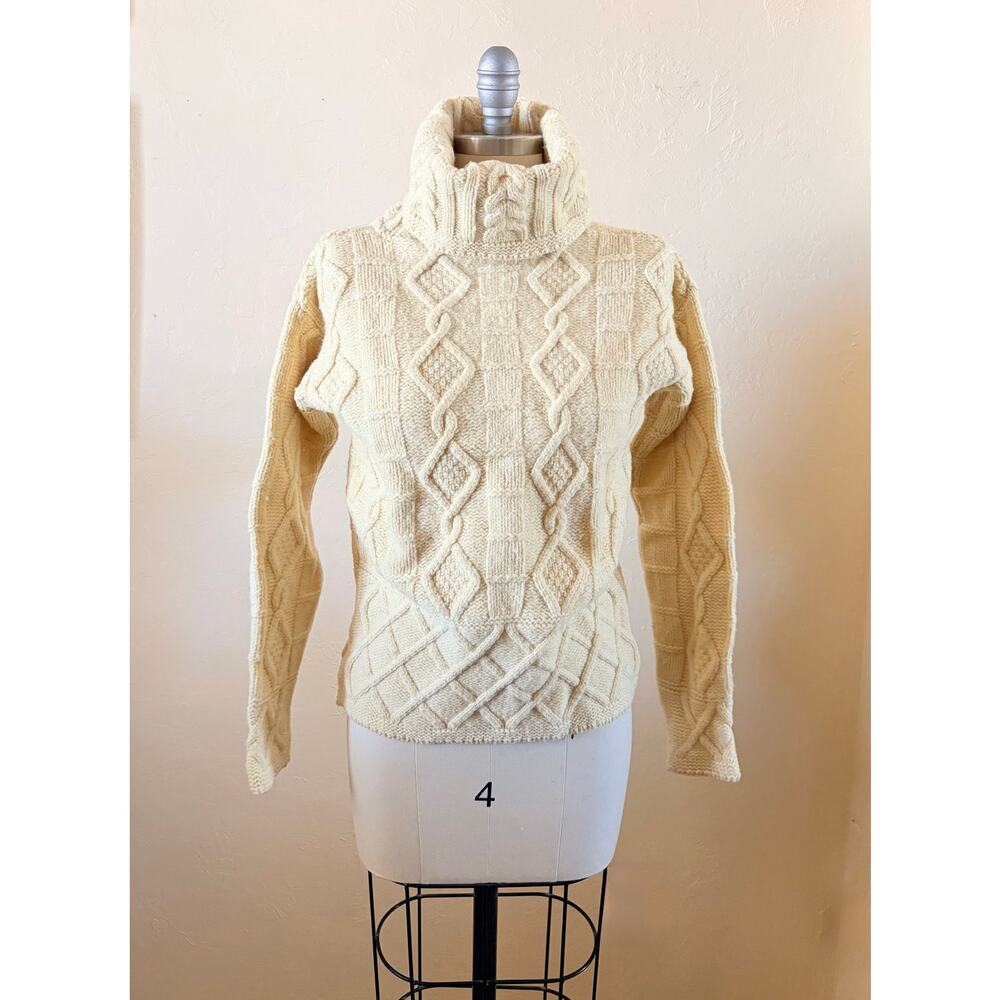Inis Crafts Ireland 100% Merino Wool Aran Cable Knit Sweater XS/S